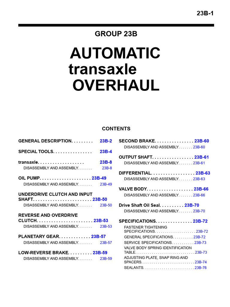 Automatic Transaxle Overhaul Guide | PDF | Automatic Transmission