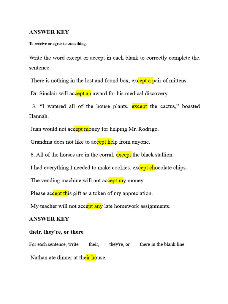 Commonly Confused Words Answer Key | PDF
