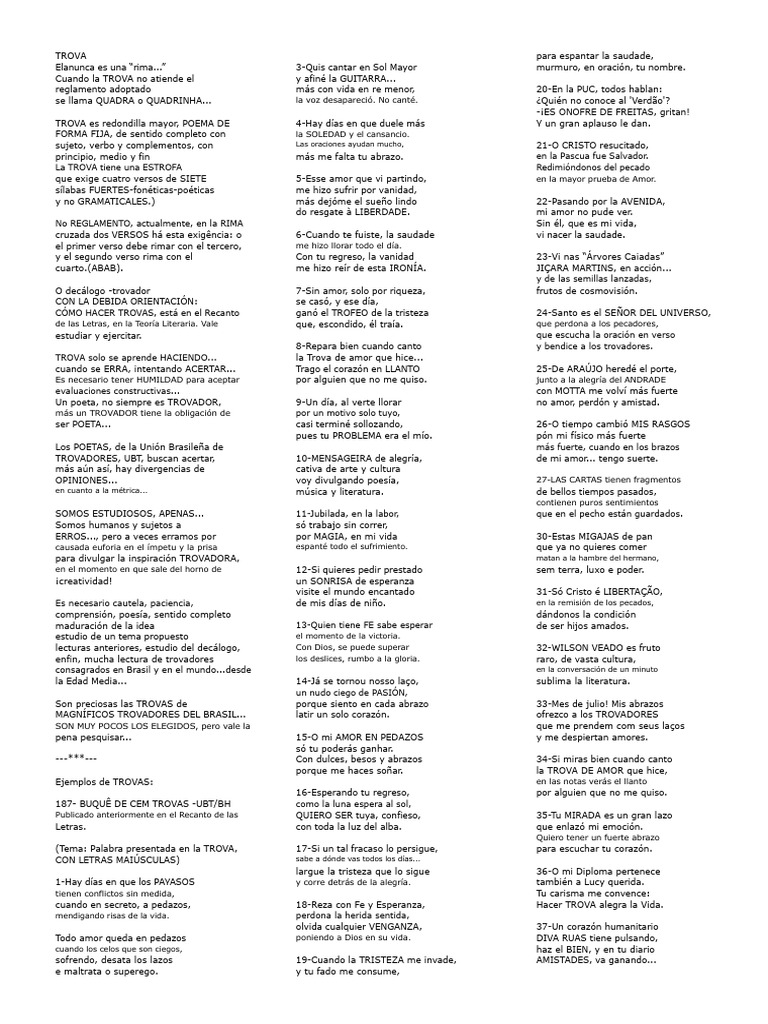 Guía de Trovas: Poética y Estructura | PDF | Amor