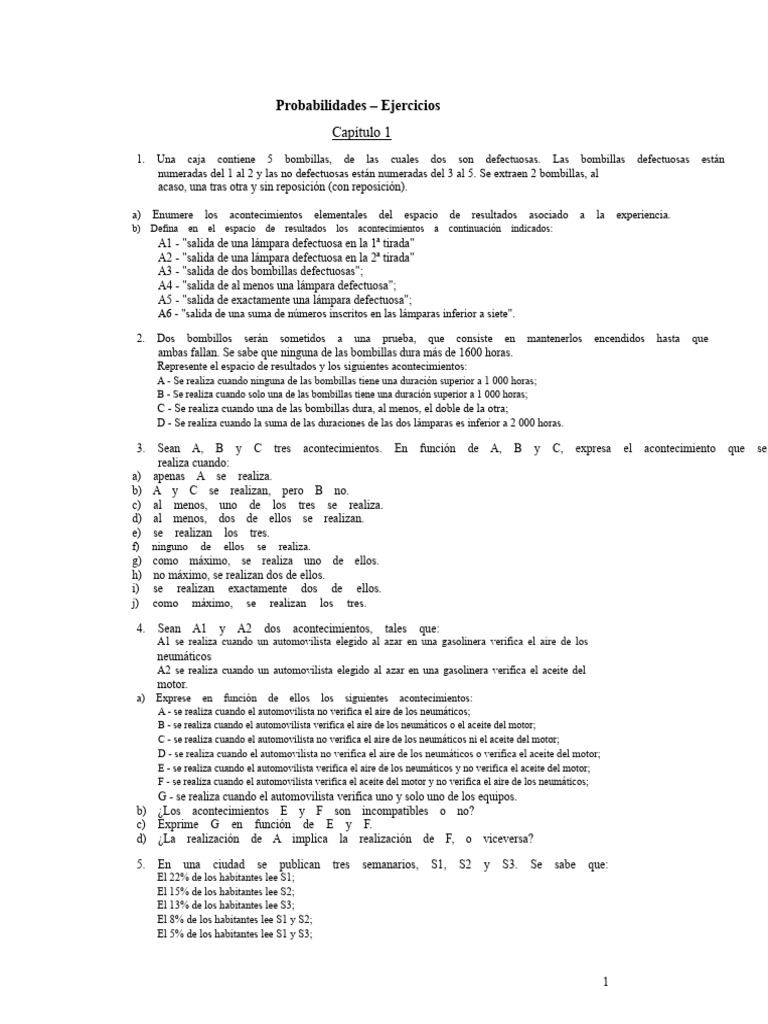 Ejercicios de Probabilidades y Acontecimientos | PDF | Probabilidad ...