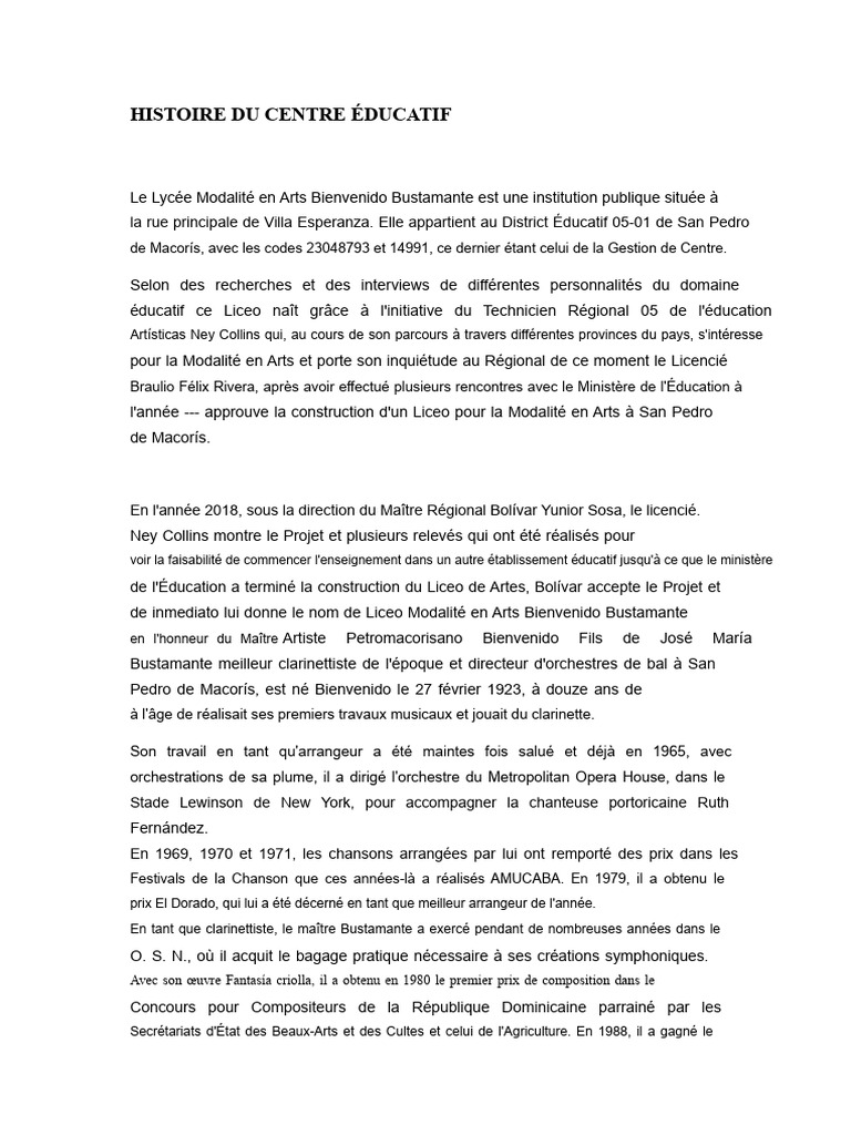 Histoire du Lycée Modalité en Arts | PDF