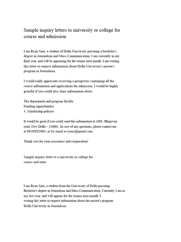 Inquiry Letters for University Programs | PDF
