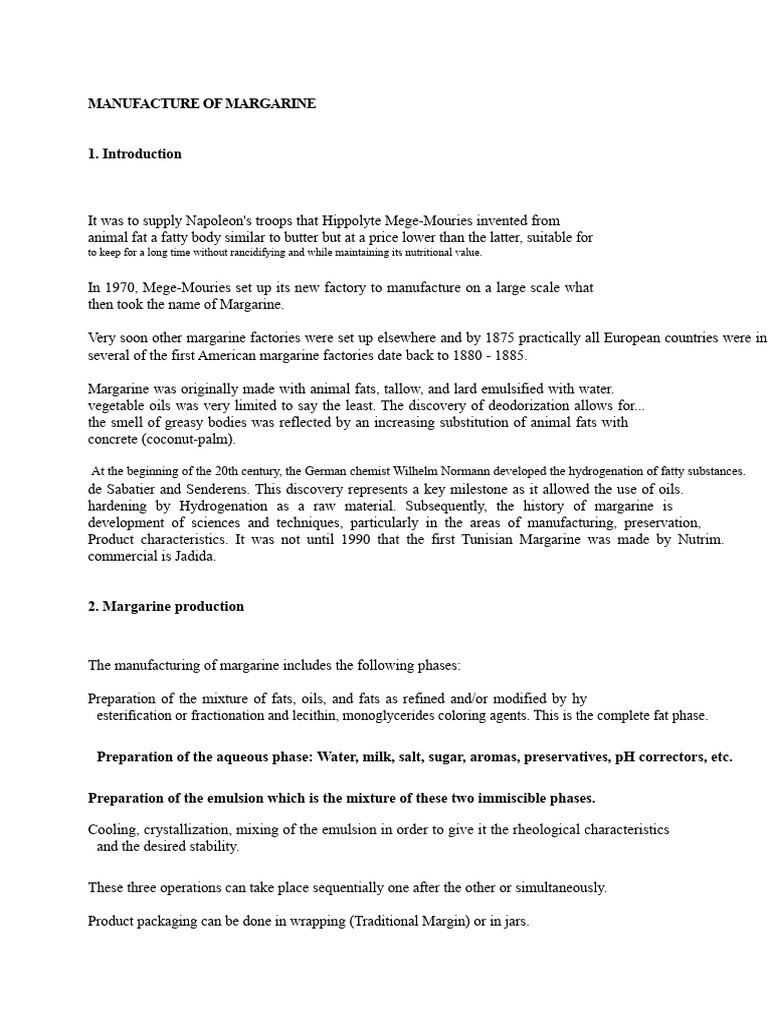 Manufacturing of Margarine | PDF | Margarine | Emulsion