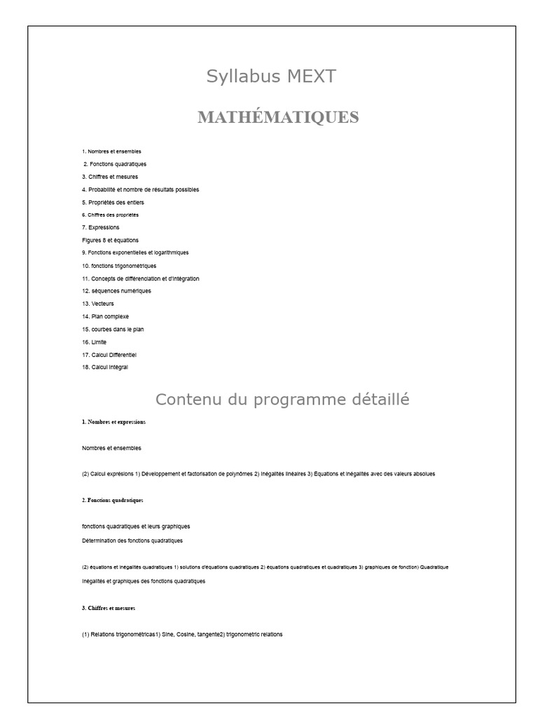 Syllabus MEXT : Mathématiques avancées | PDF | Équations | Fonction ...