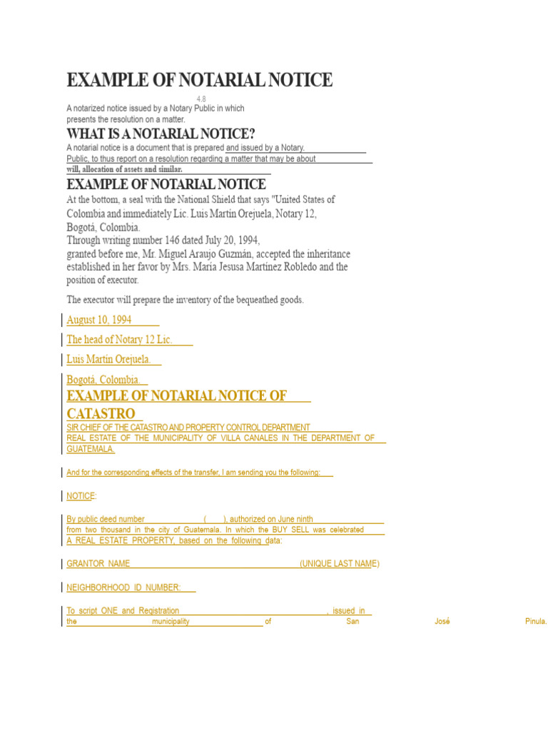 Notarial Notice Examples and Guidelines | PDF | Deed | Common Law