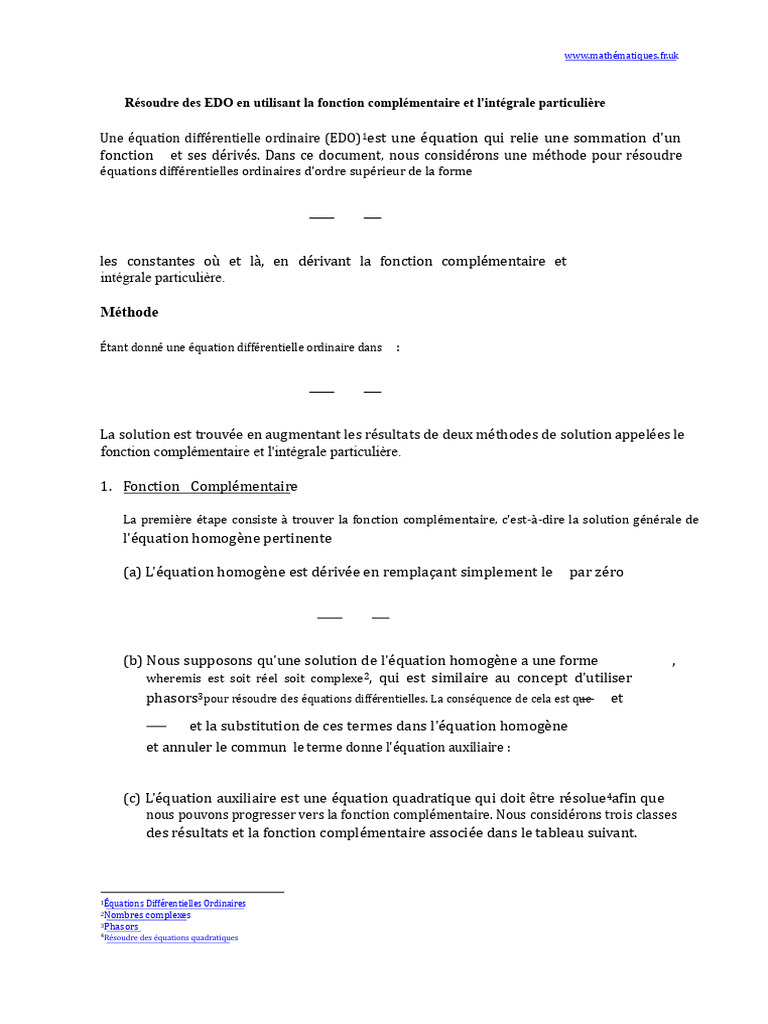 Résolution Des EDO Par Fonction Complémentaire Et Intégrale ...