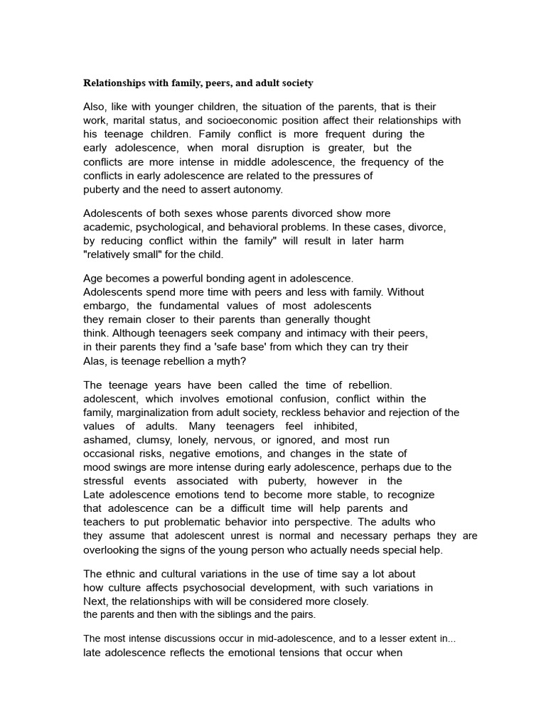 Adolescent Family and Peer Relationships | PDF | Adolescence | Family