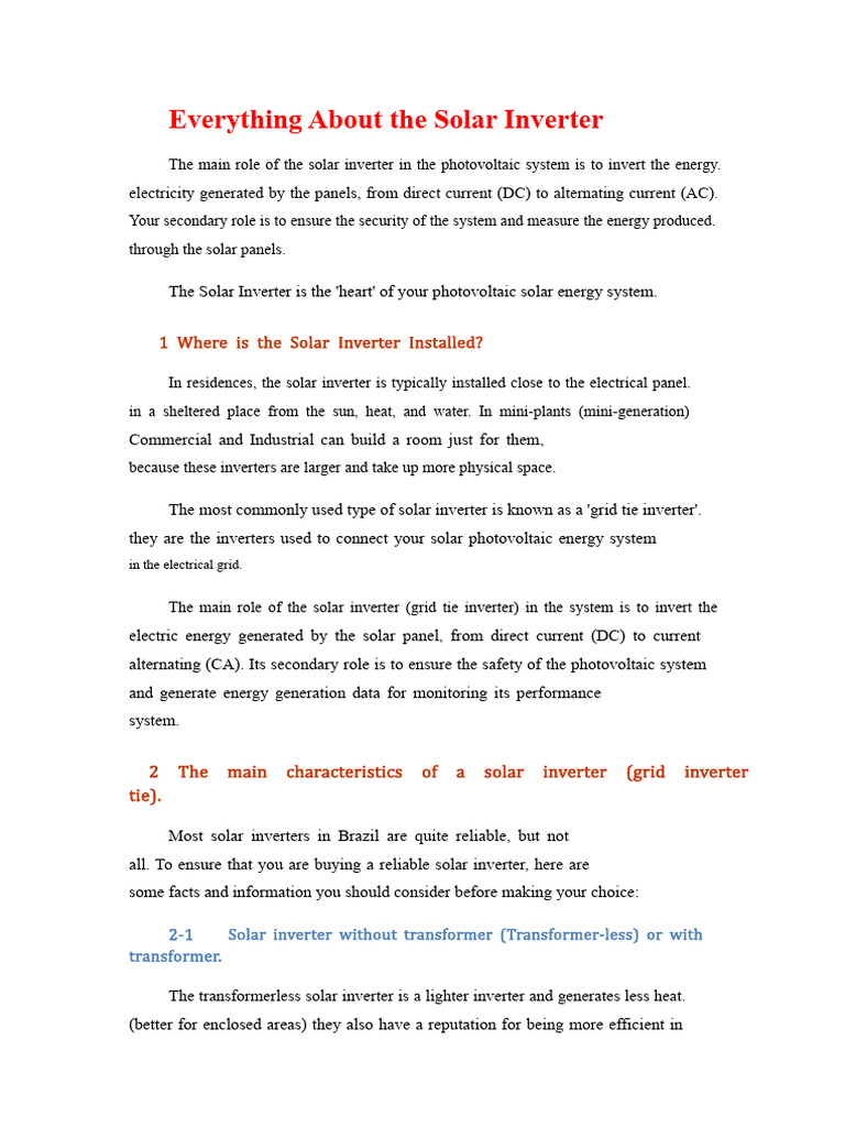 Everything About The Solar Inverter | PDF | Photovoltaic System | Power ...