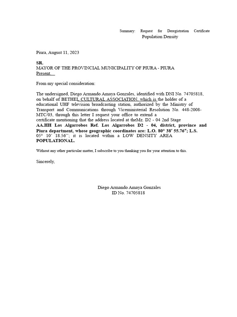Request for Deregistration Certificate | PDF