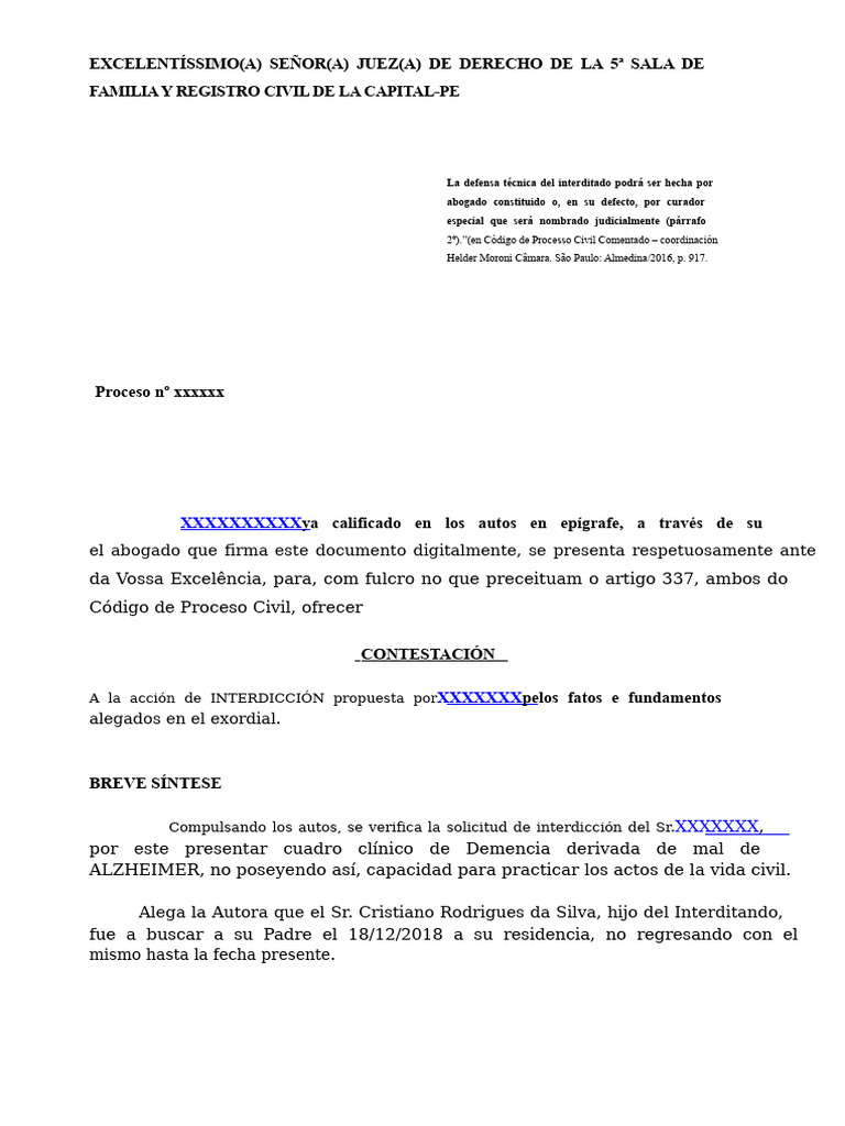 Contestación a Acción de Interdicción | PDF | Invalidez | Justicia