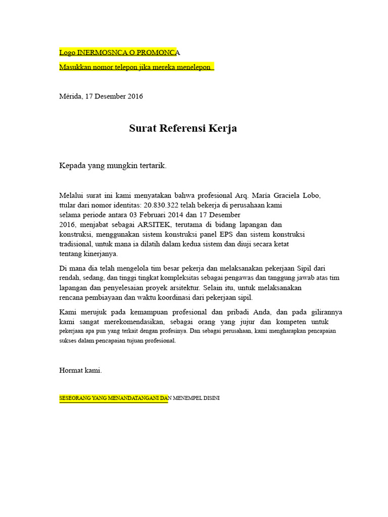 Surat Referensi Kerja Arsitek dan Teknisi | PDF