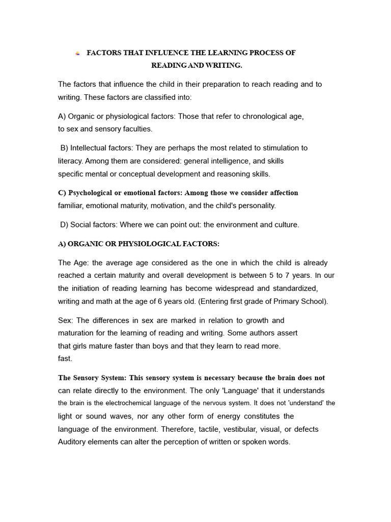 Factors Influencing Reading and Writing Skills | PDF | Literacy ...