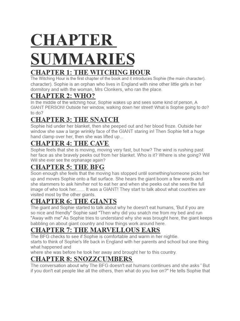 BFG Chapter Summaries Overview | PDF