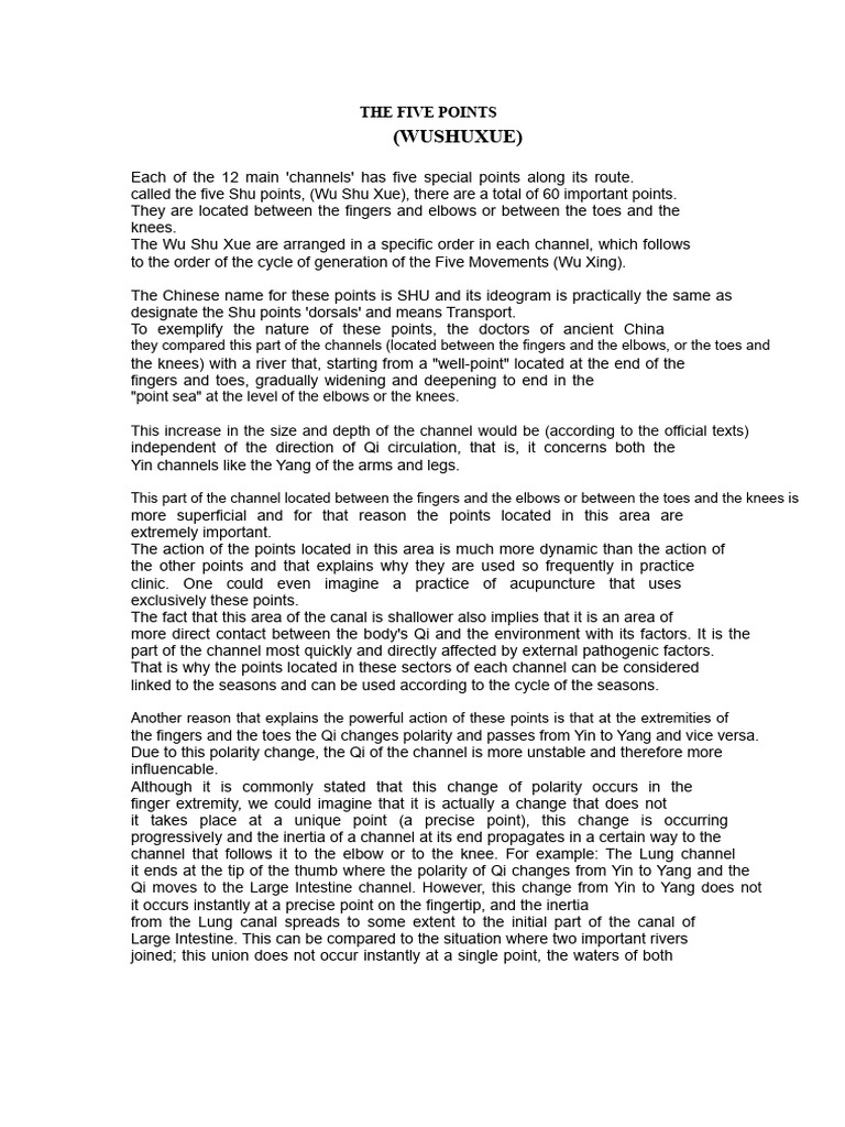Understanding Five Shu Points in Acupuncture | PDF | Yin And Yang | Qi