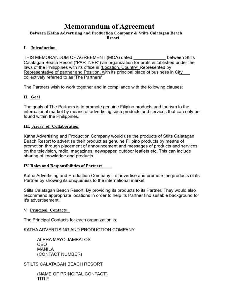 Memorandum of Agreement For Stilts Calatagan Beach Resort | PDF | Civil ...