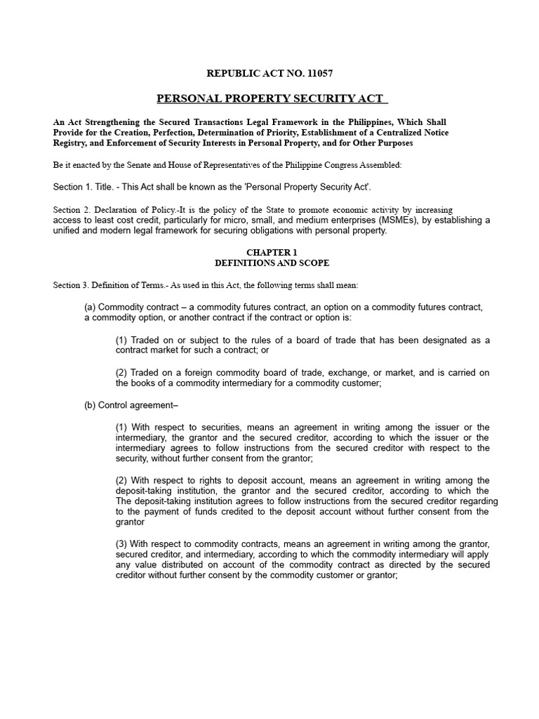 Personal Property Security Act | PDF | Securities (Finance) | Security ...