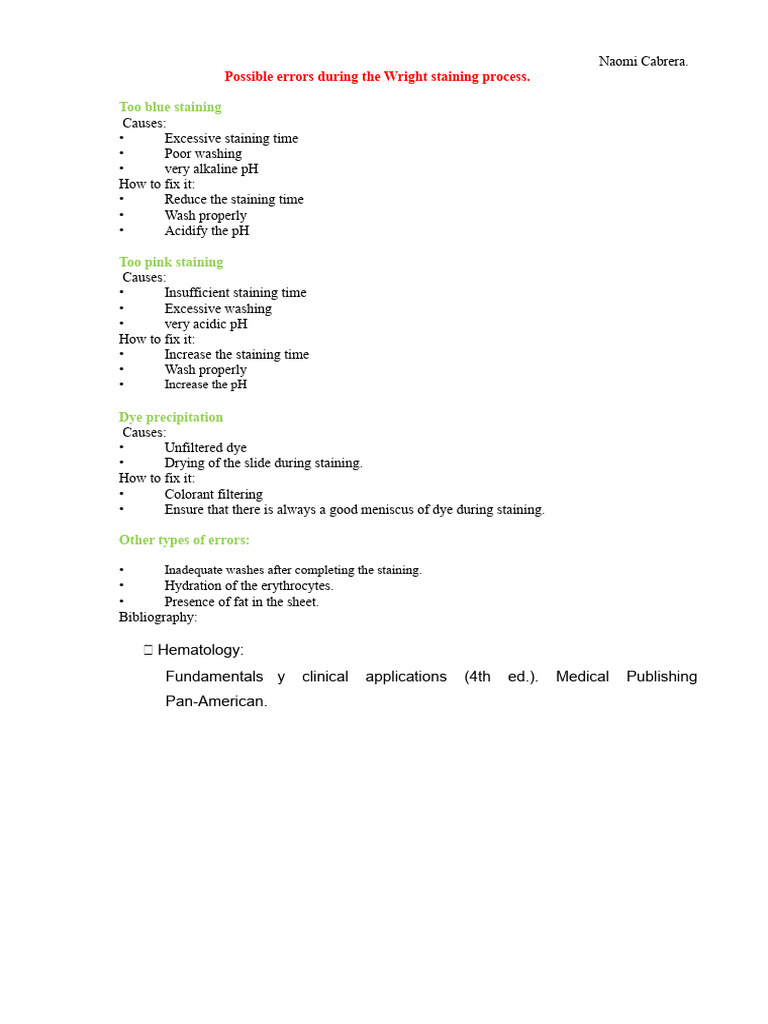 Wright Staining Error Solutions | PDF