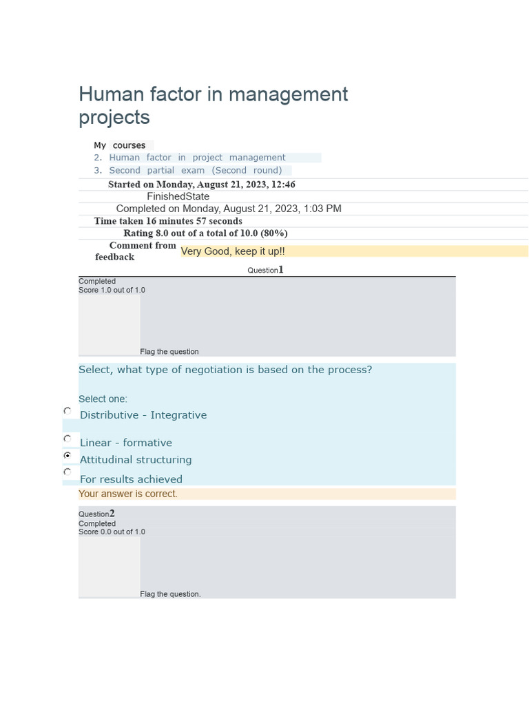 Human Factor in Project Management Second Partial Exam (Second Chance ...