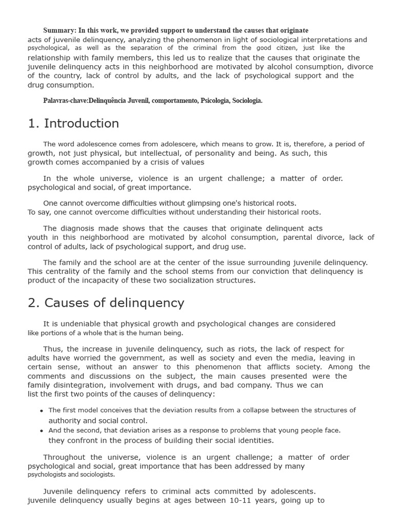Causes of Juvenile Delinquency Analysis | PDF | Juvenile Delinquency ...