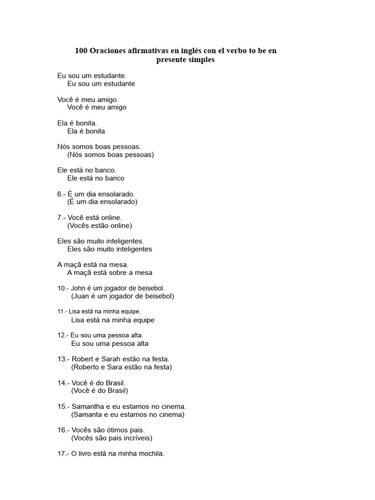 100 Frases Afirmativas em Inglês | PDF