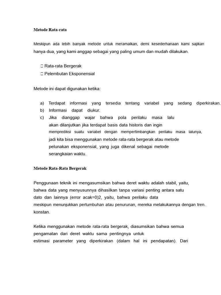 Metode Rata-rata untuk Peramalan Data | PDF