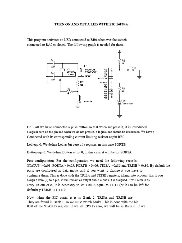 LED Control with PIC 16F84A | PDF | Computer Science | Computing
