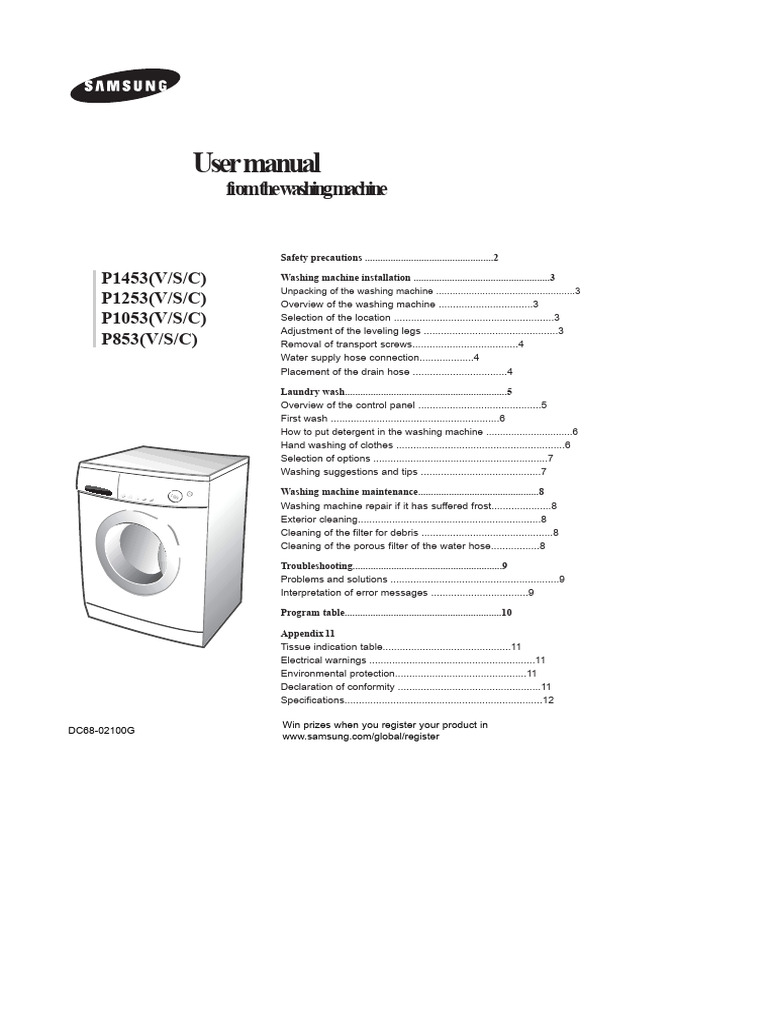 Samsung P1253 Washing Machine Manual | PDF | Washing Machine | Laundry