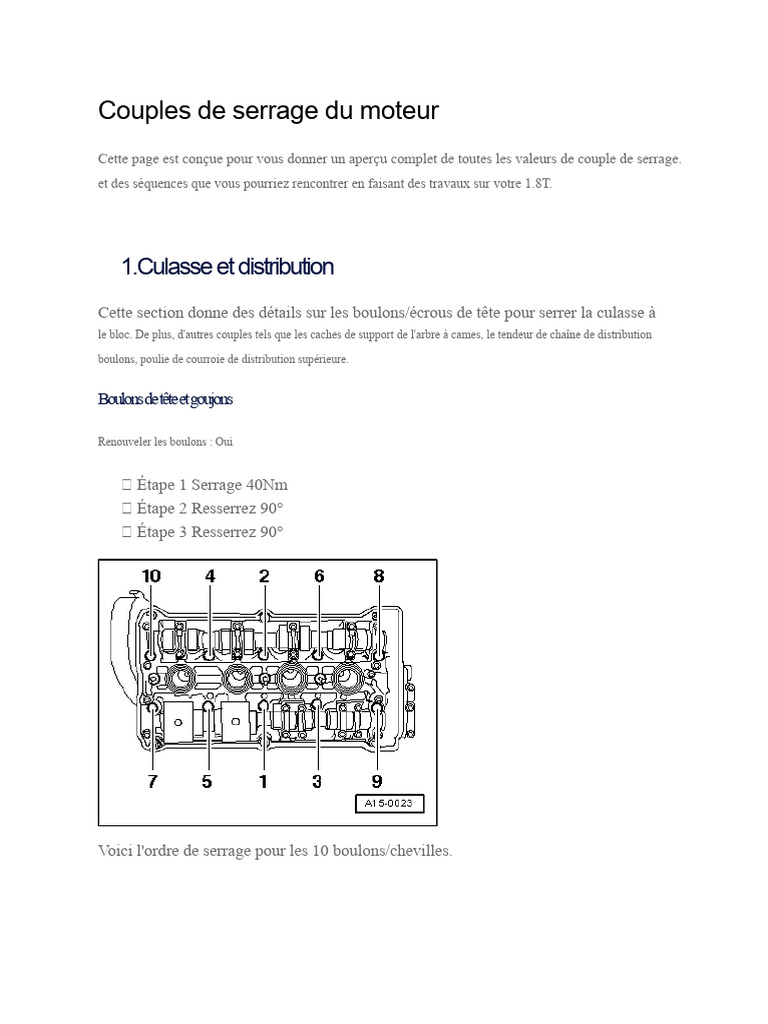 Couples De Serrage Moteur 1 8T PDF Allumage Organe D un Moteur 