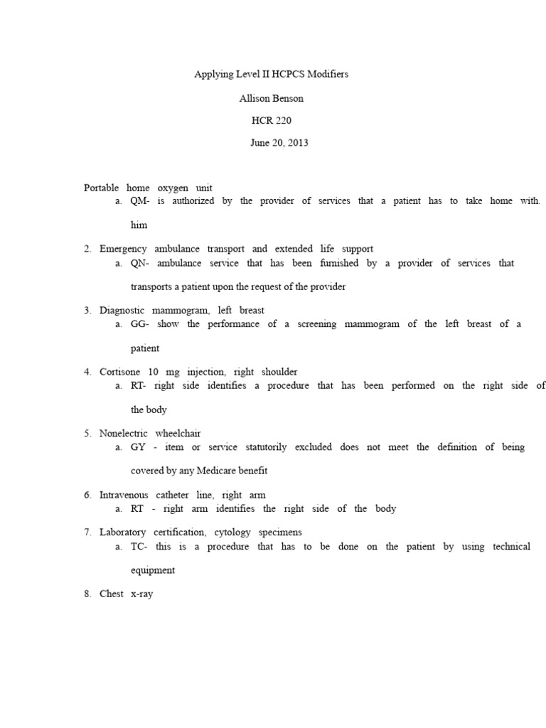 Level II HCPCS Modifiers Explained | PDF