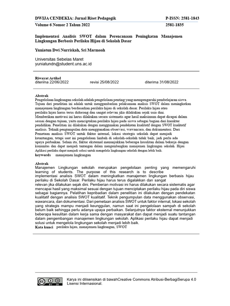 Contoh SWOT Lingkungan (SD) | PDF