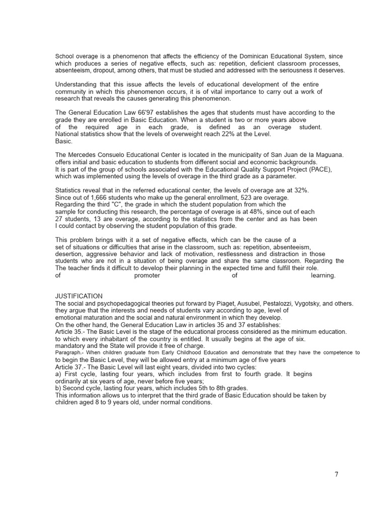 School Overage Is A Phenomenon That Affects The Efficiency of The ...