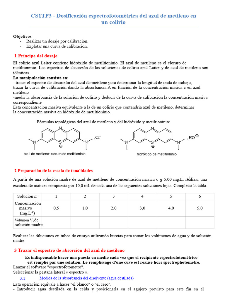 Dosificación de azul de metileno en colirio | PDF | Concentración ...