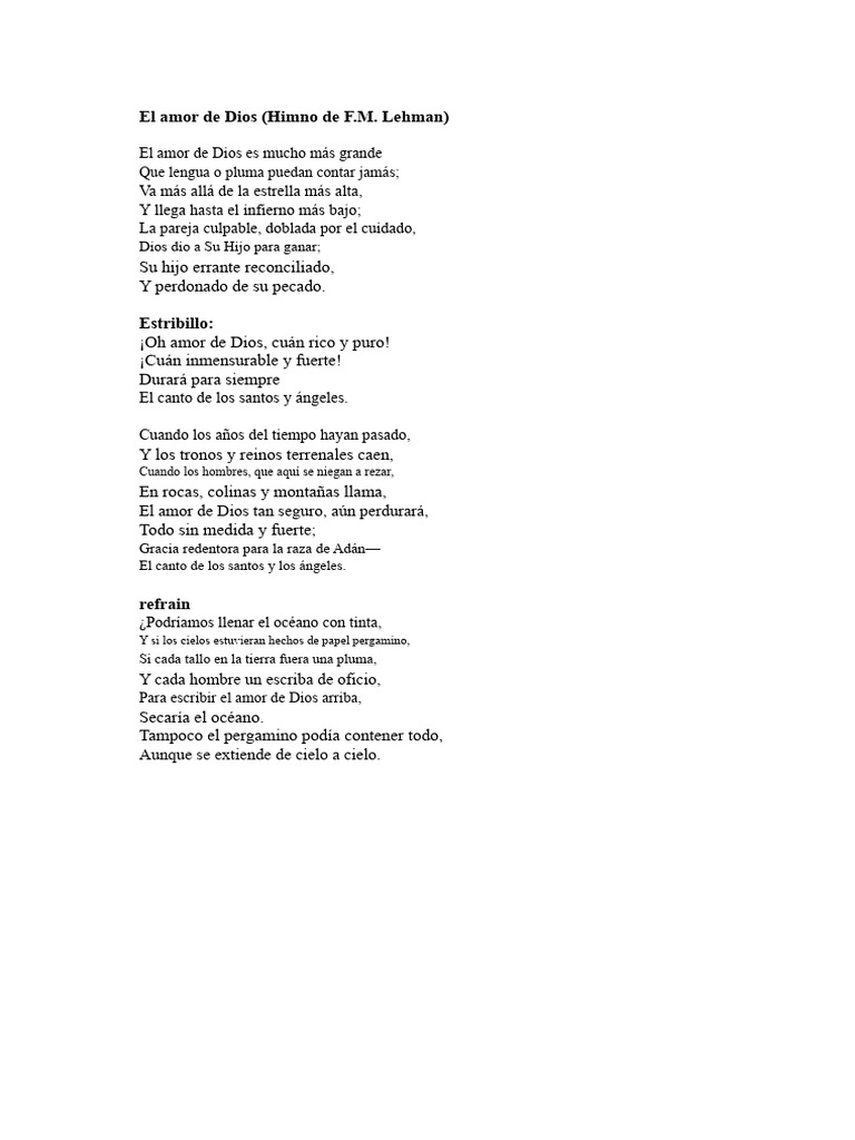 El Infinito Amor de Dios en Himno | PDF