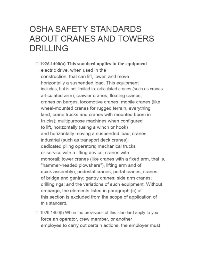 OSHA Crane Safety Standards Overview | PDF | Crane (Machine) | Elevator