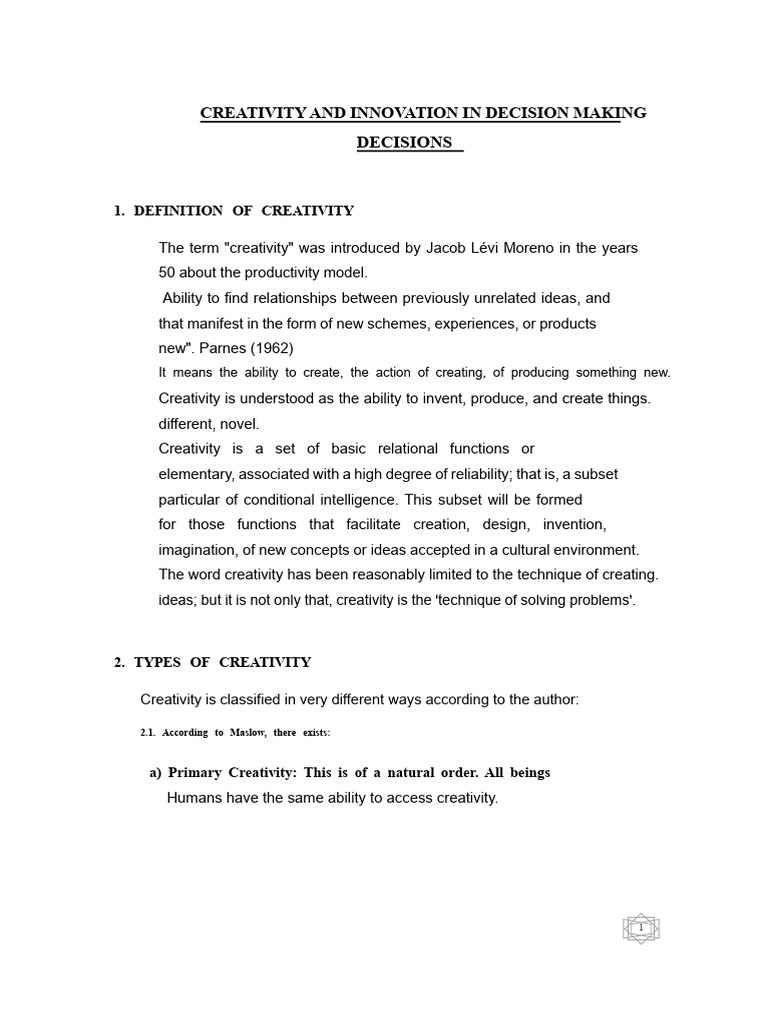 Creativity Types and Decision-Making | PDF | Creativity | Innovation