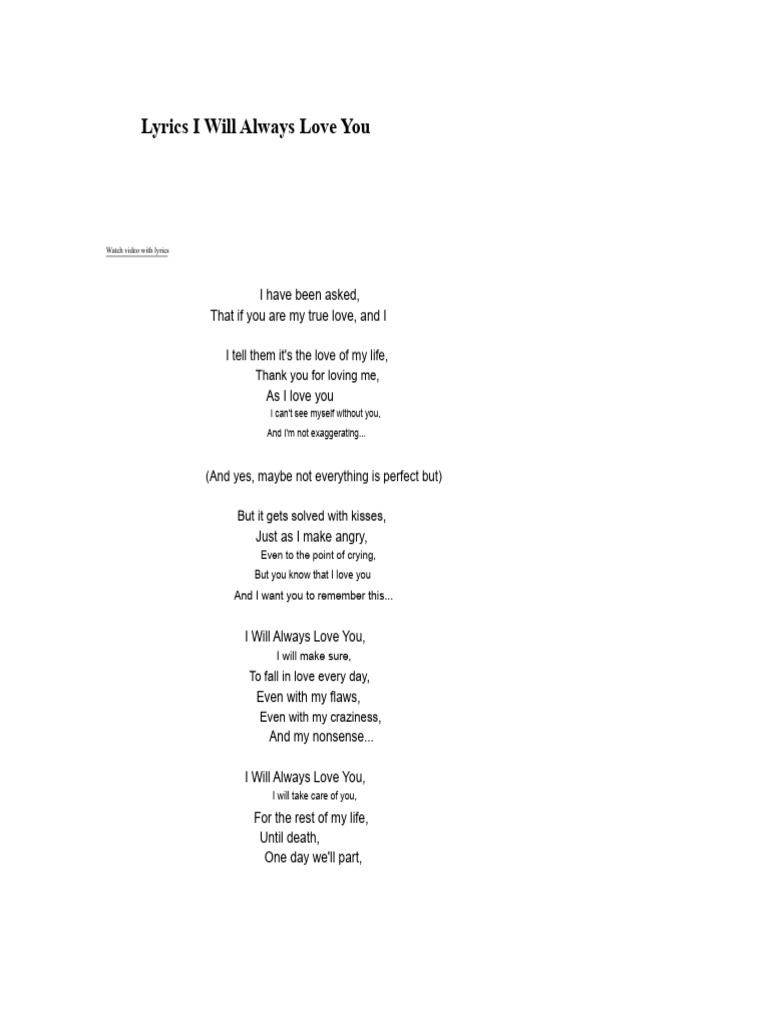 I Will Always Love You Lyrics | PDF