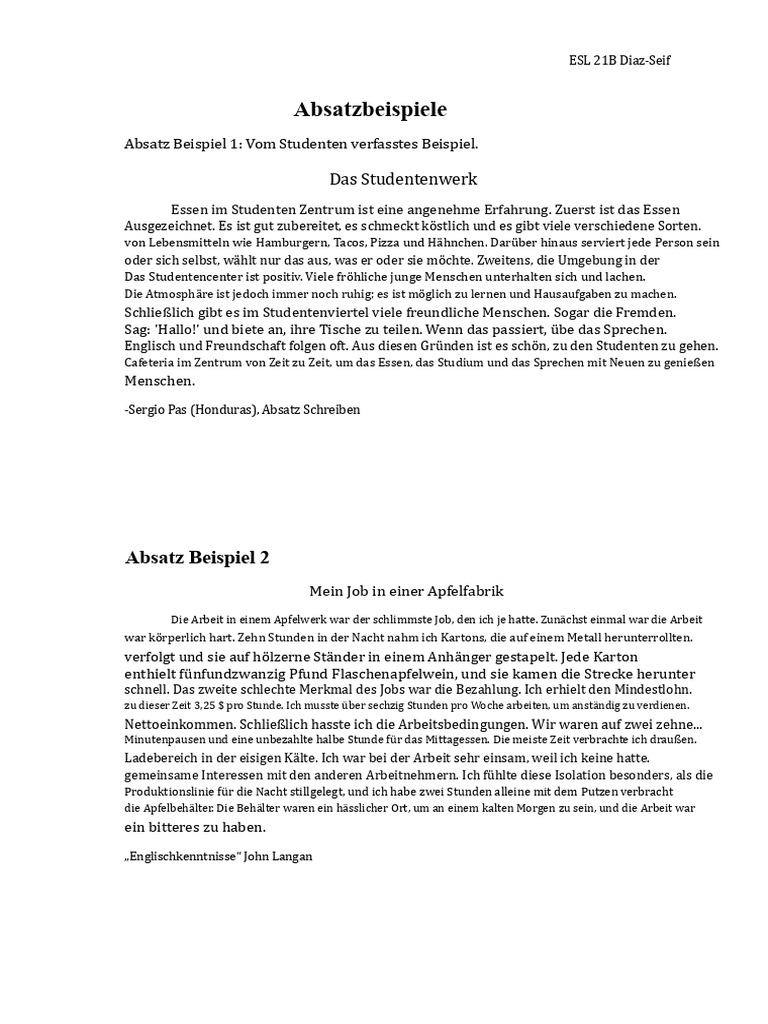 Absatz GliederungBeispiele | PDF
