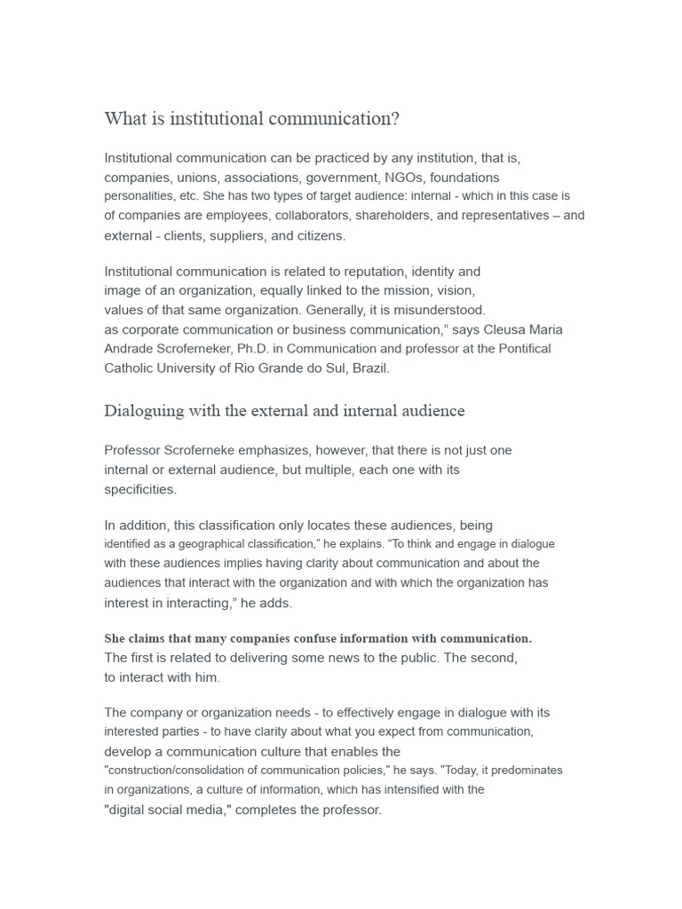 Understanding Institutional Communication | PDF | Reputation ...