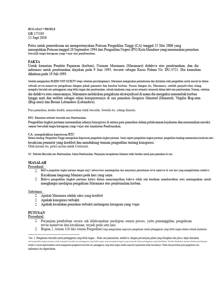 Bug-Atan V People Kasus Rangkuman | PDF