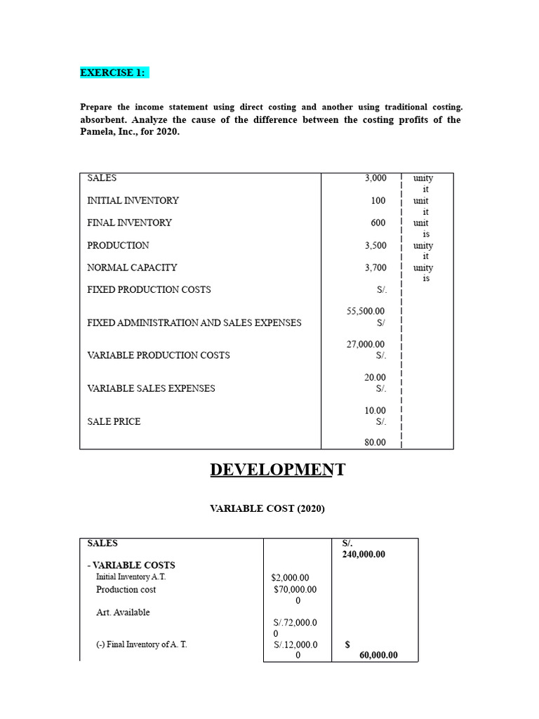 Direct Costing Income Statement Analysis | PDF | Cost Of Goods Sold ...