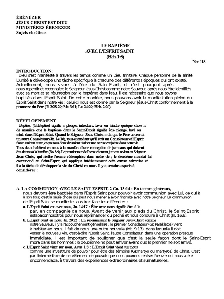 Baptême dans l'Esprit Saint : Guide et Bénéfices | PDF | Baptisme ...