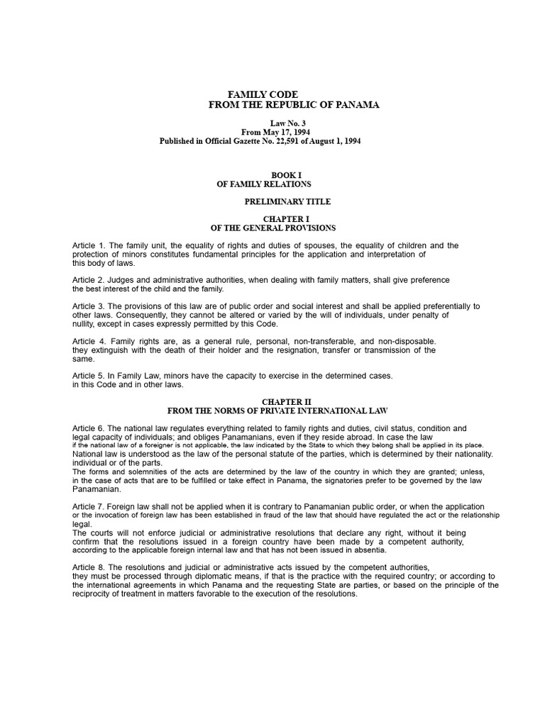 Panama Family Code Overview | PDF | Marriage | Bankruptcy