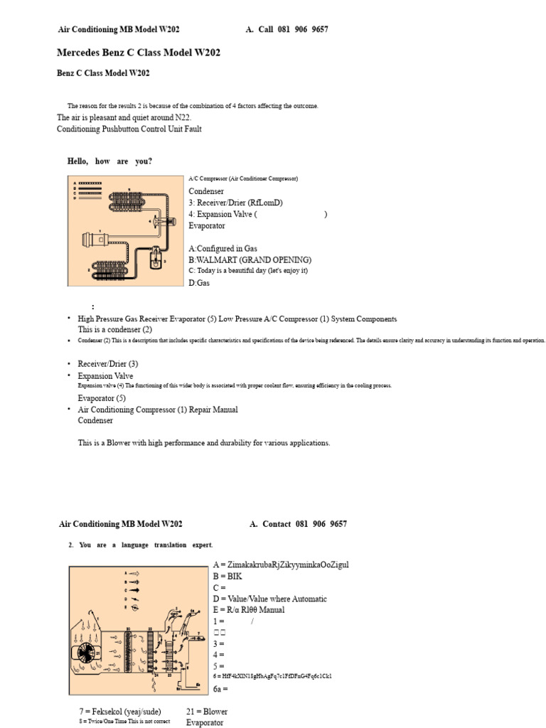 Air Conditioning System W202 Overview | PDF | Air Conditioning | Gases