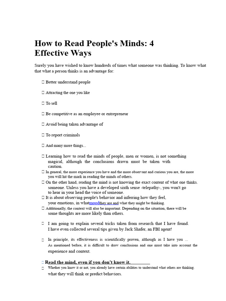 4 Ways to Read People's Minds PDF Nonverbal Communication Mind
