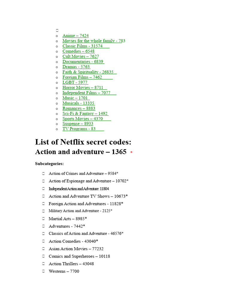 Netflix Secret Codes Guide | PDF | Action Films | Science Fiction