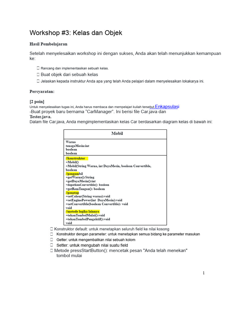 Kelas dan Objek dalam Pemrograman Java | PDF