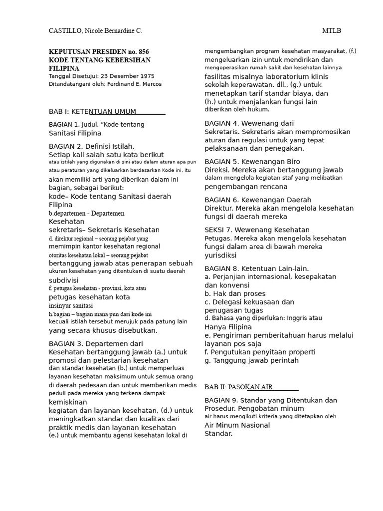 Kode Kebersihan Filipina 1975 | PDF