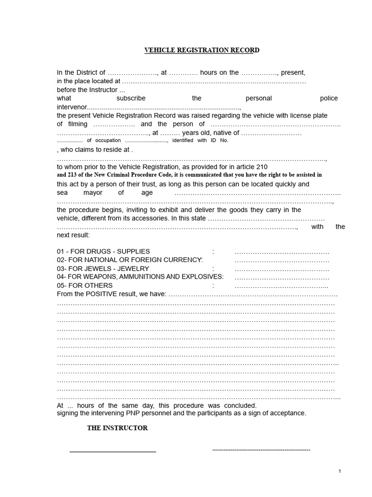PNP 2022 Vehicle Registration Model | PDF | Police | Crimes