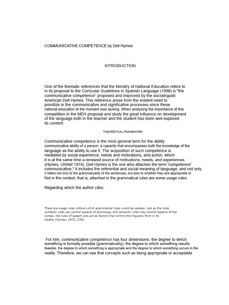 Dell Hymes' Communicative Competence | PDF | Linguistics | Human ...