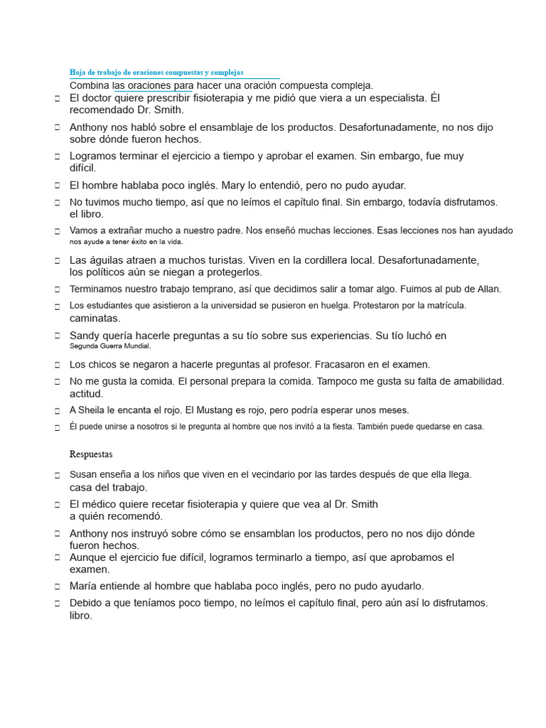 Oraciones Compuestas Complejas | PDF